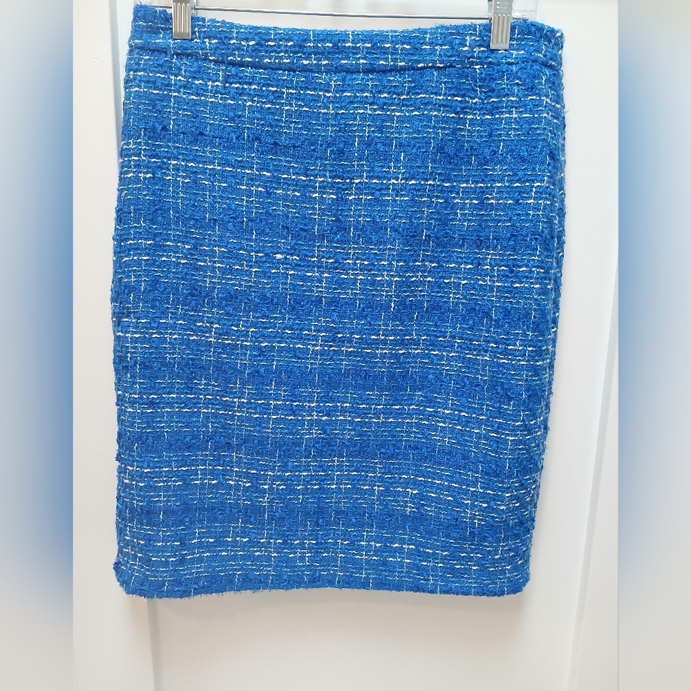 Sandro Blue & White Boucle Tweed Pencil Skirt